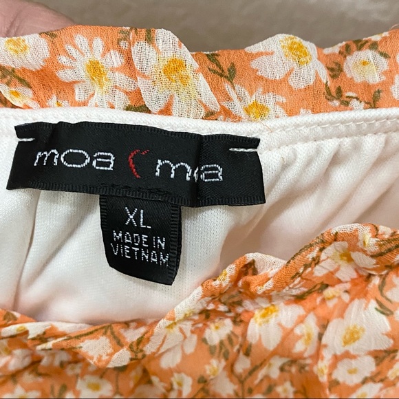 MOA MOA Peach Floral Chiffon Sheer Puff Sleeve Square Neck Crop Blouse Top XL - Picture 6 of 8